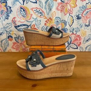 Coach Blue and Tan Wedge Sandals